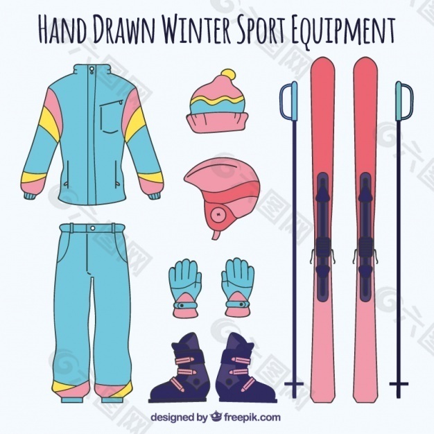 手绘滑雪设备