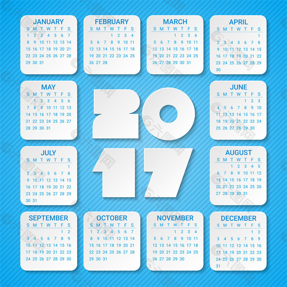 蓝色2017年日历图片