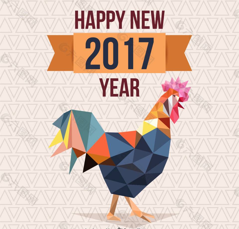 多边形公鸡背景的新年背景