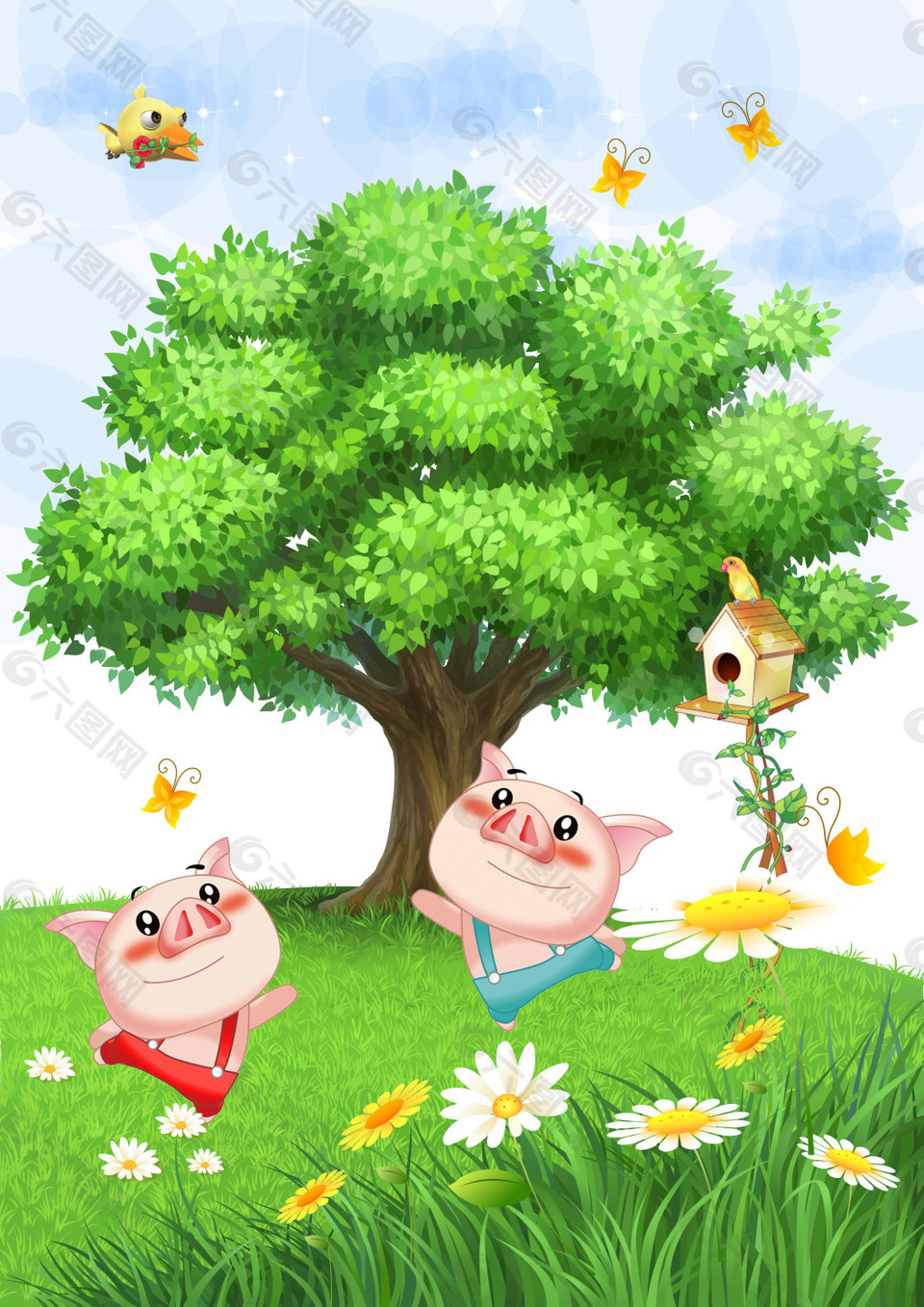 青草地卡通猪