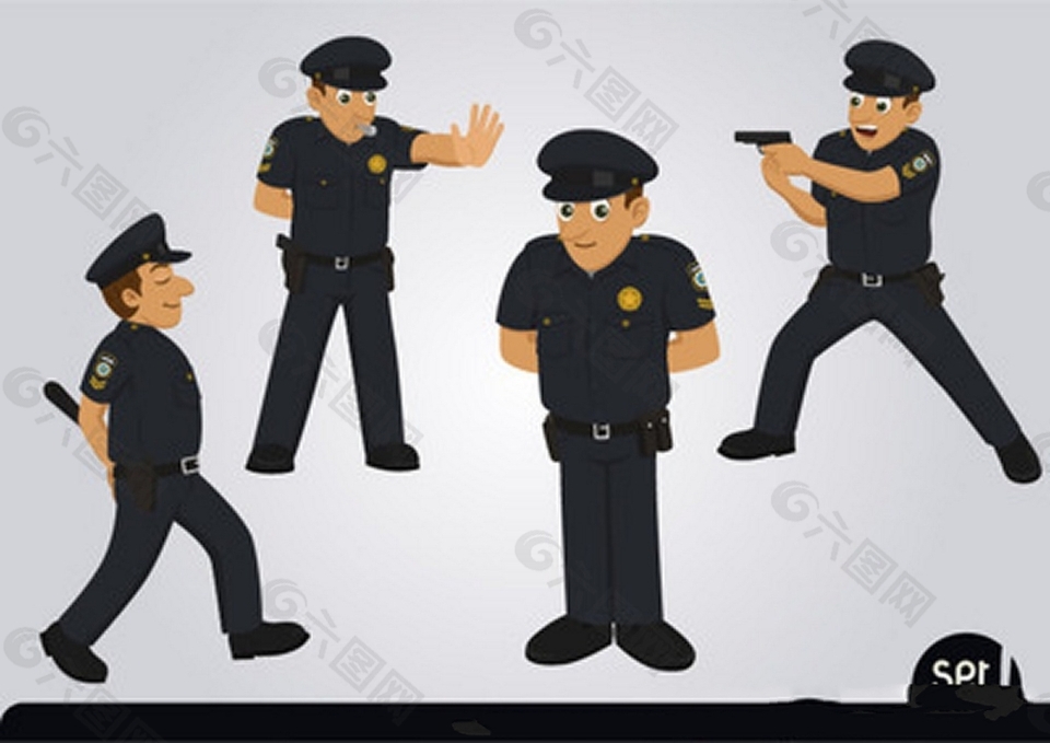 职业制服卡通警察的字符集