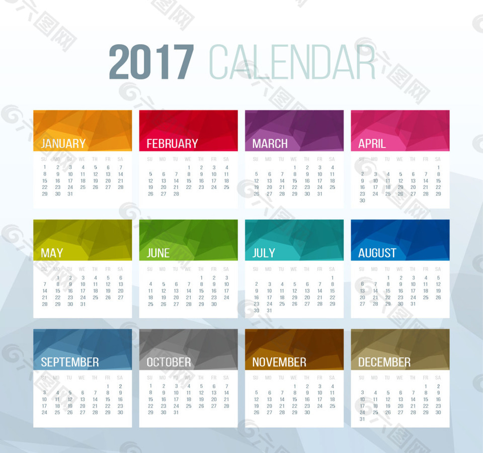 多边形彩色日历2017