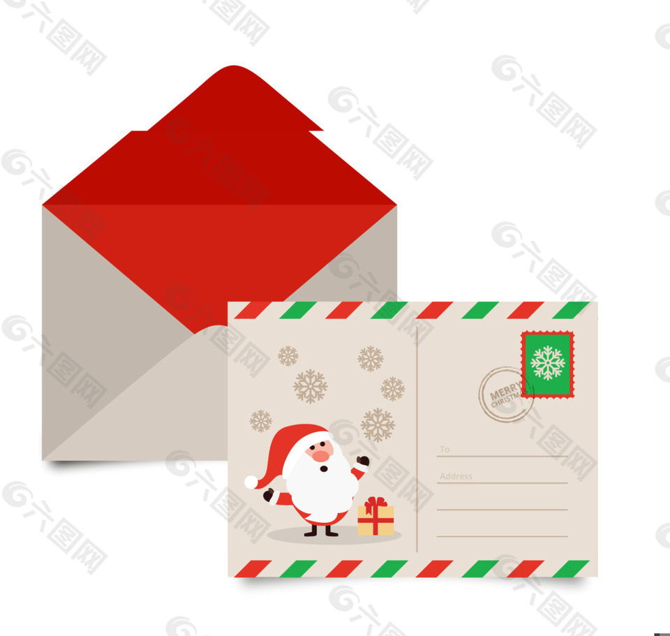 漂亮的明信片圣诞老人信封