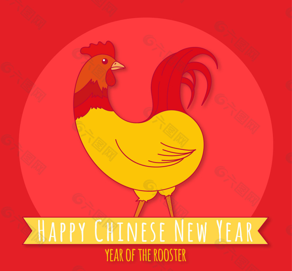 新年背景与手绘公鸡