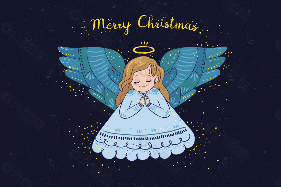 圣诞背景与漂亮的手绘天使