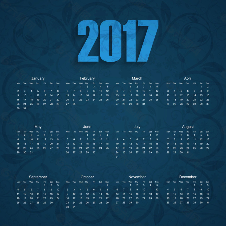 蓝色装饰2017日历
