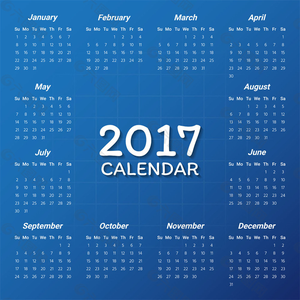 蓝底2017年日历图片