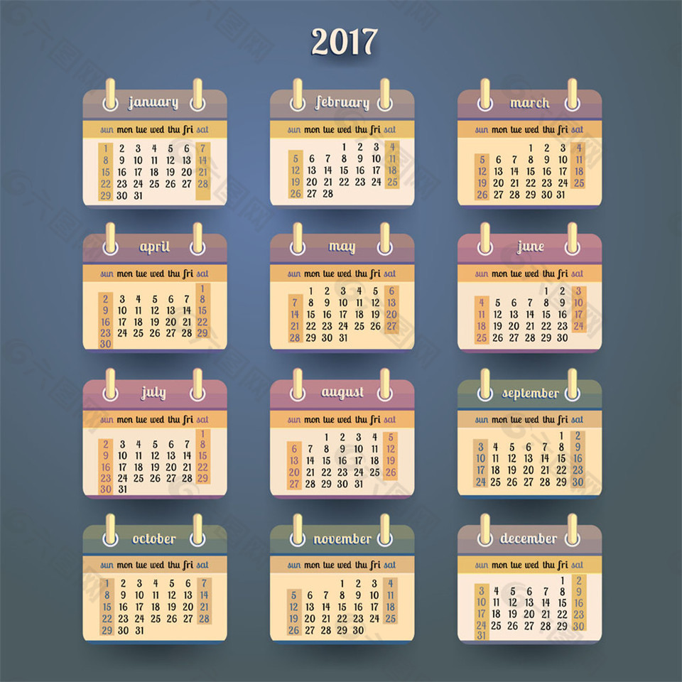 浅黄色2017年日历图片