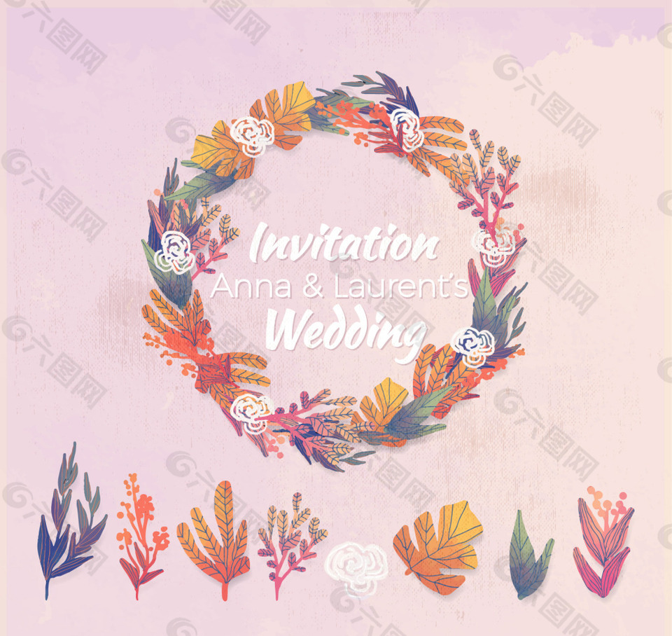水彩画的装饰花的婚礼框架