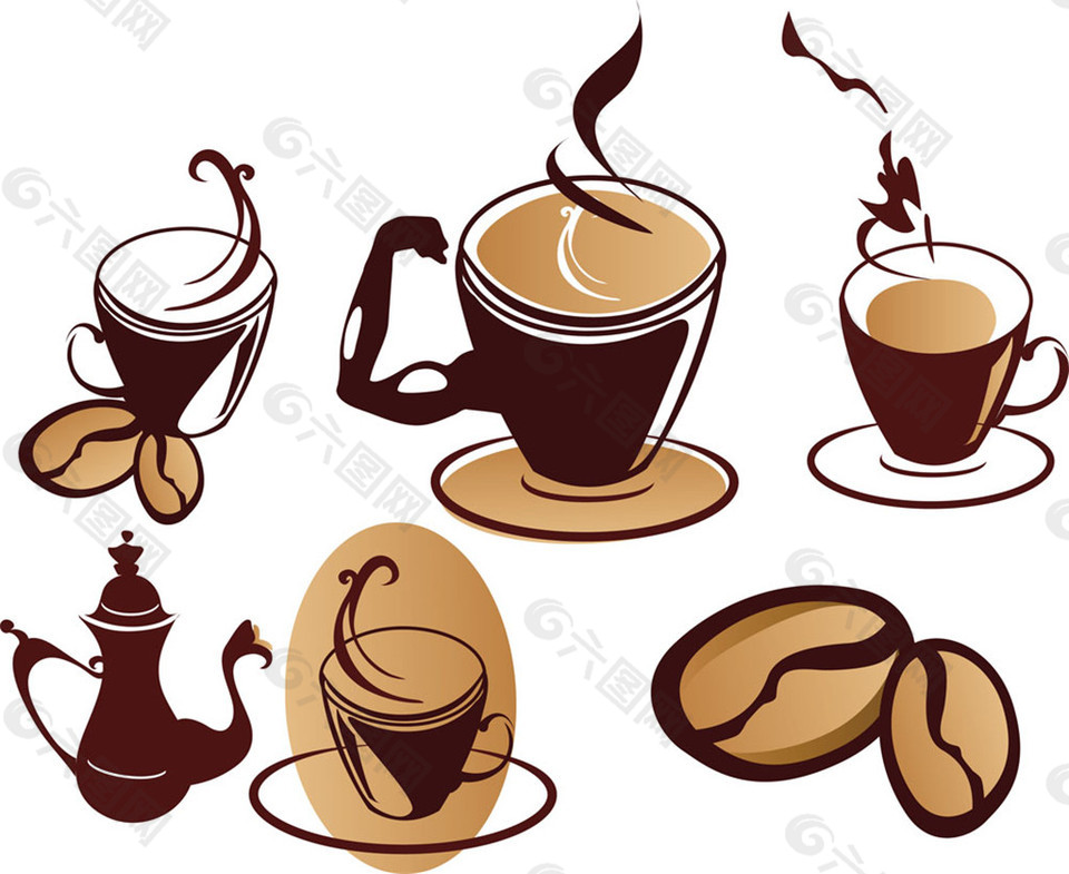手绘咖啡豆和咖啡图片