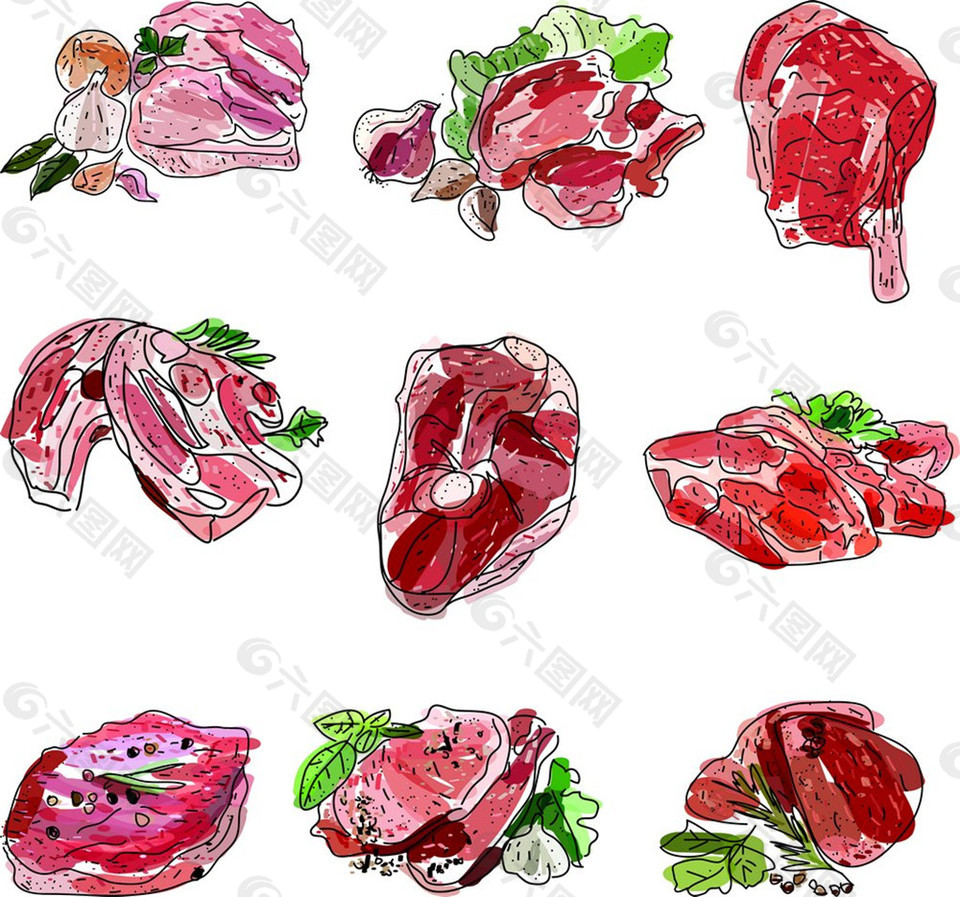 手绘鲜肉图片