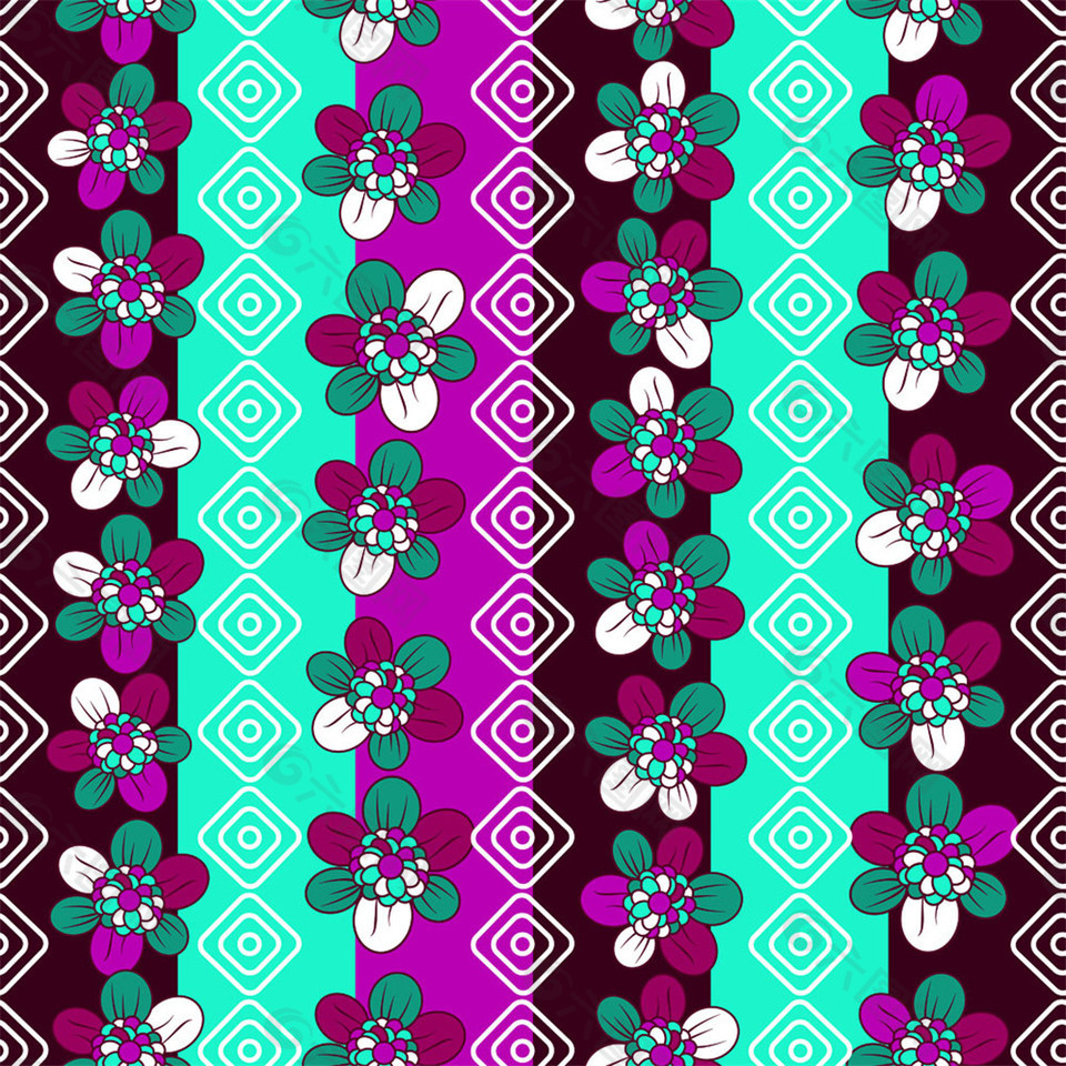 彩色花朵菱形图案图片