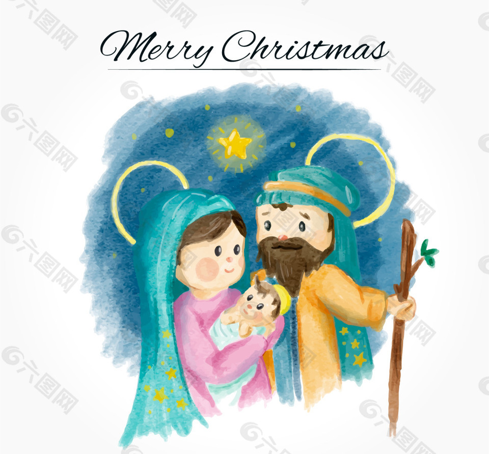 水彩背景与可爱的耶稣诞生背景素材免费下载 图片编号 六图网
