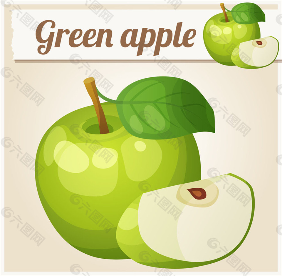 切开的绿色苹果图片