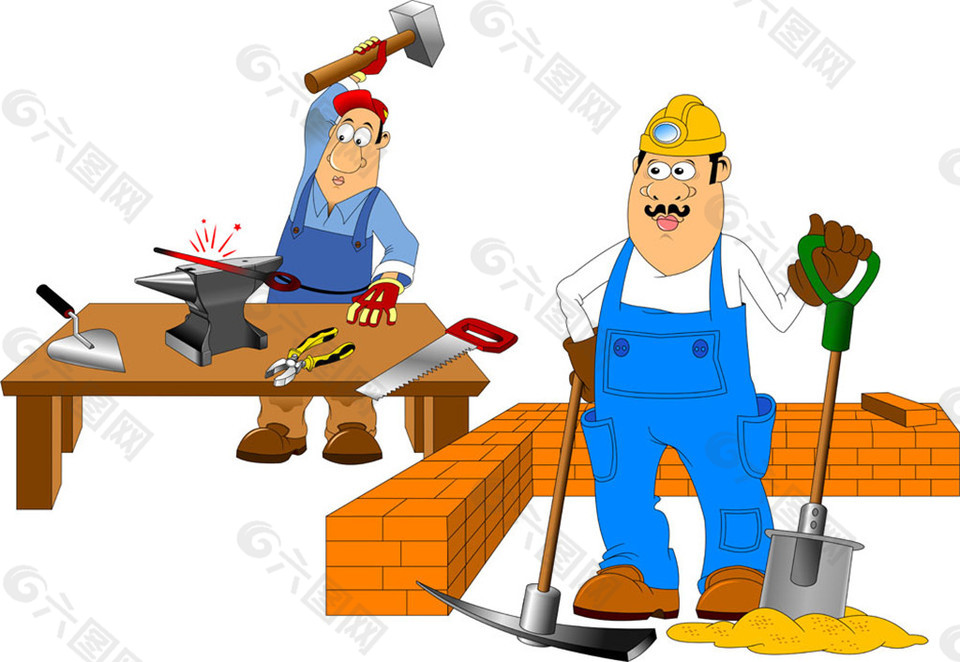 卡通铁匠与建筑工人图片