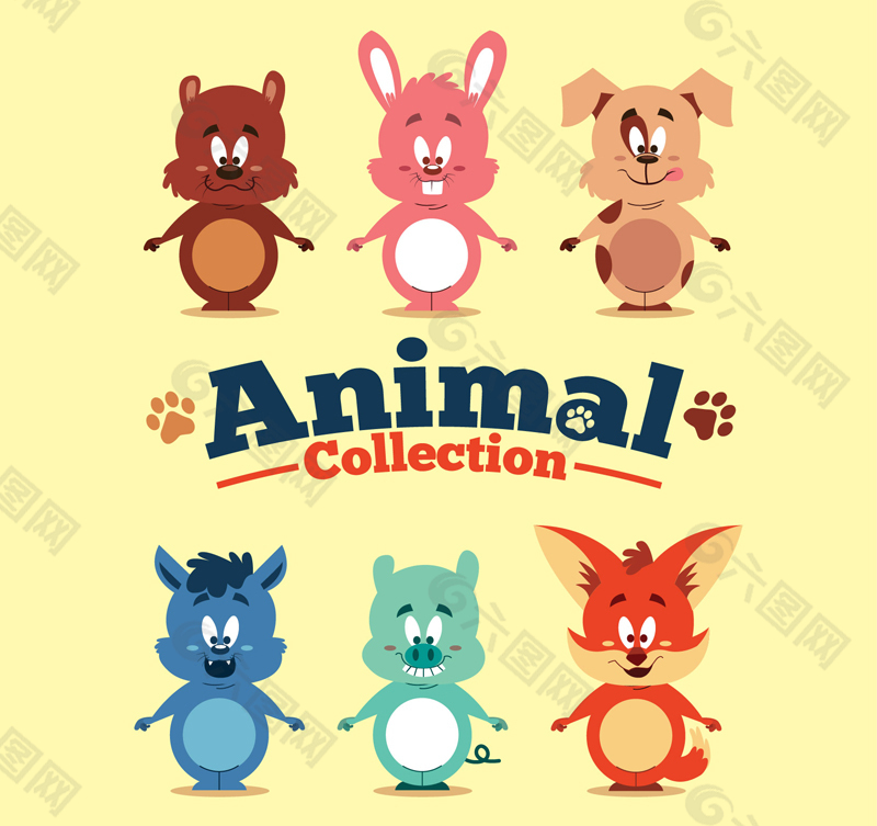 6款可爱卡通动物设计矢量素材