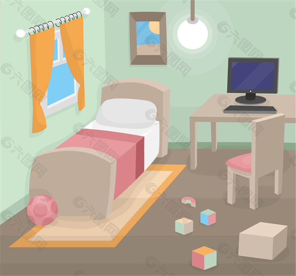 创意儿童卧室设计矢量素材