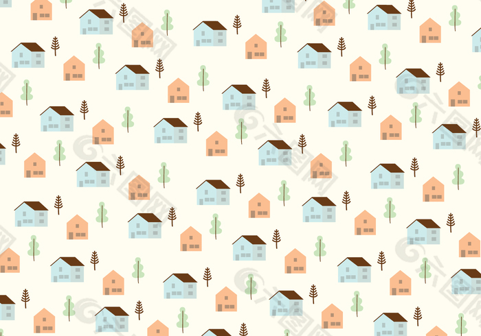 房屋和树木图案背景