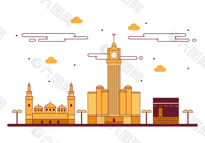 Free Kaaba在麦加的矢量插图