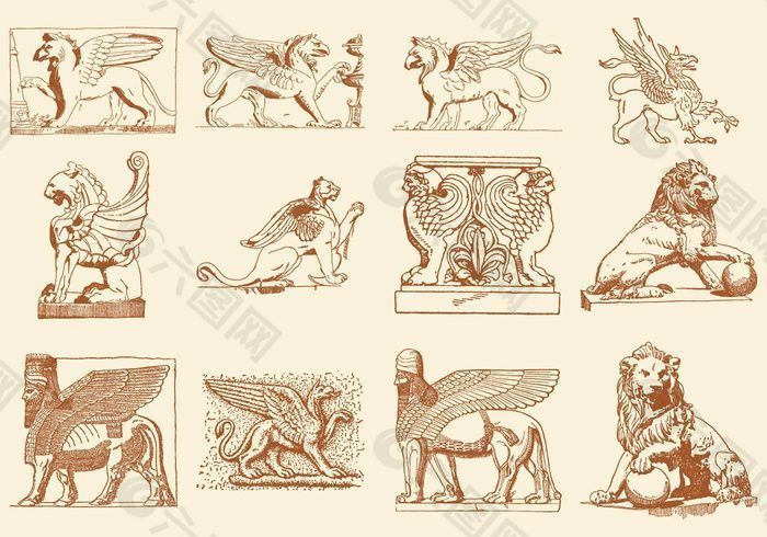 狮子雕像狮鹫和神的载体