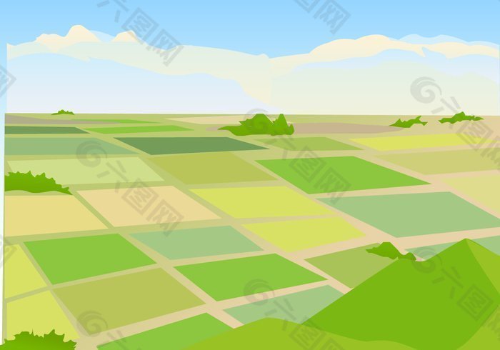 稻田景观矢量图