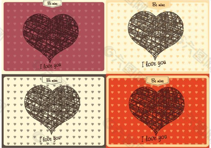 粗略的情人节快乐和# X27节矢量卡；