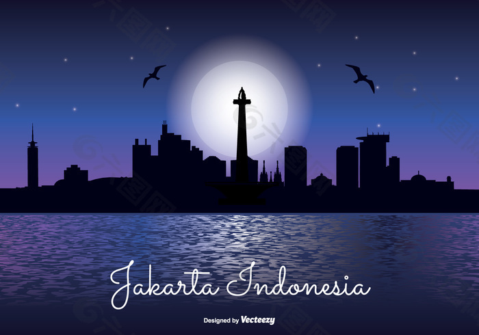 印度尼西亚雅加达夜天际线