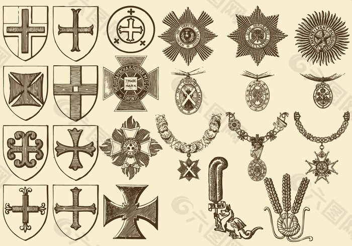 古董十字架和奖牌