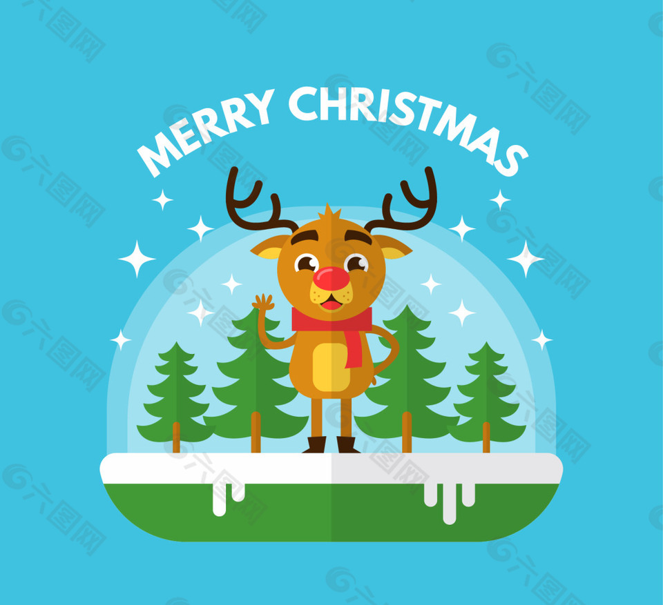 扁平鹿的梦幻圣诞背景