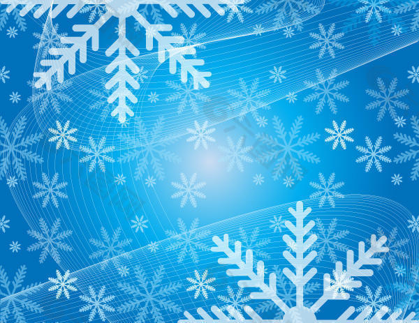 圣诞蓝色矢量背景雪花和流畅的线条