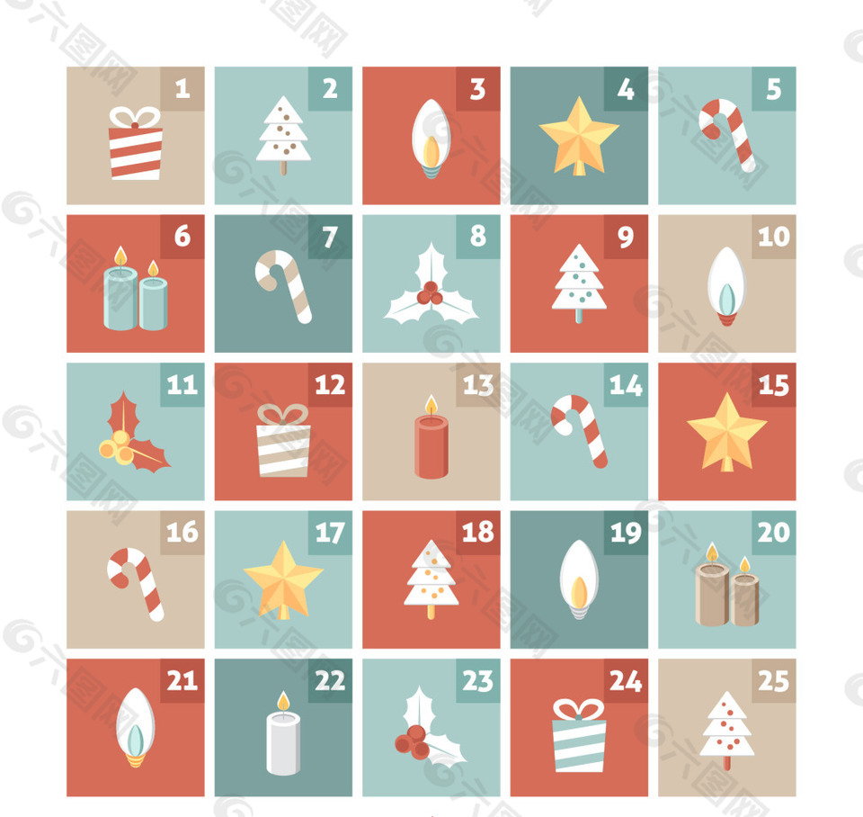 卡通圣诞元素日历