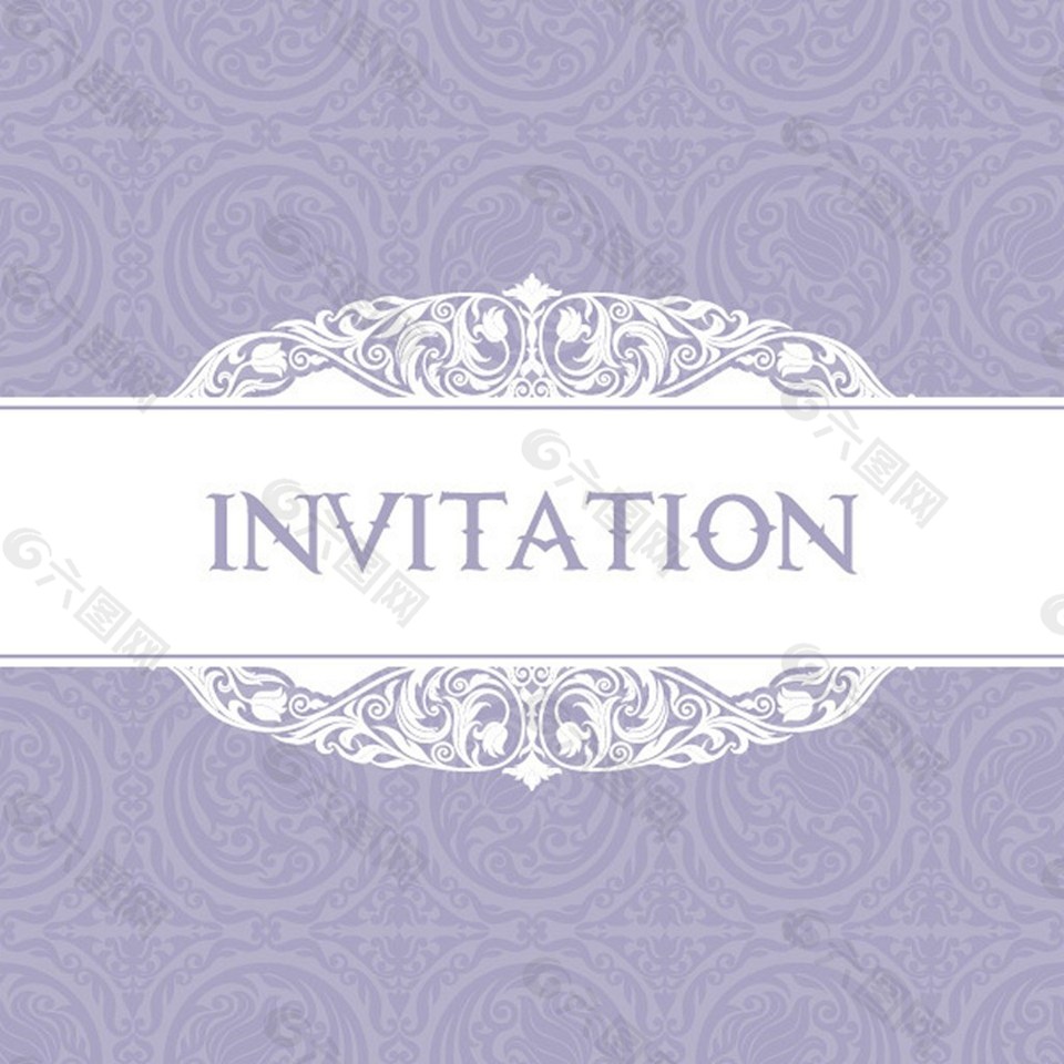 优雅的花纹紫色的邀请卡背景图矢量