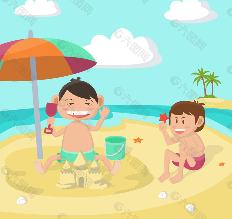 孩子们在玩沙滩