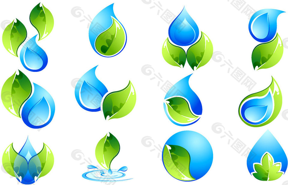 环保绿叶水滴标志图片