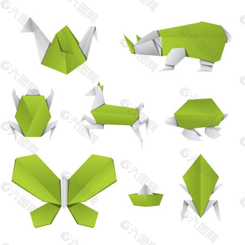 不同的折纸矢量动物图标矢量