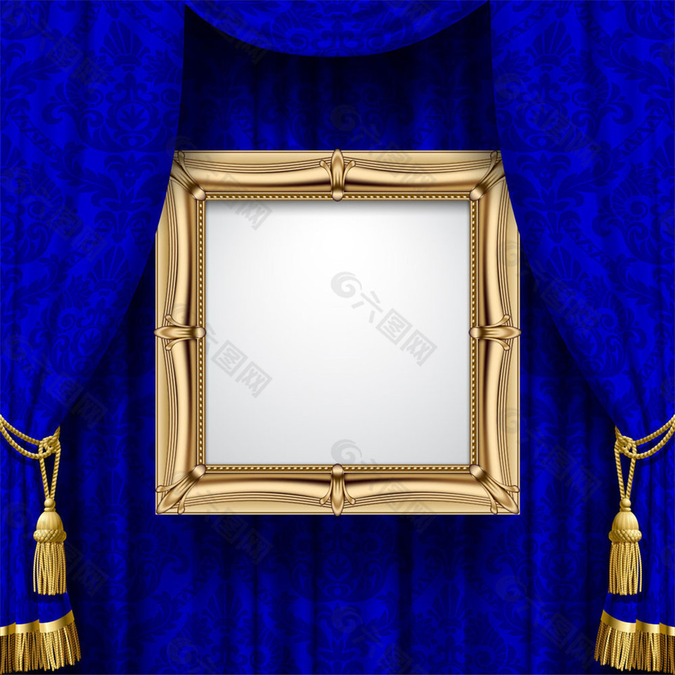 蓝色舞台幕布相框图片