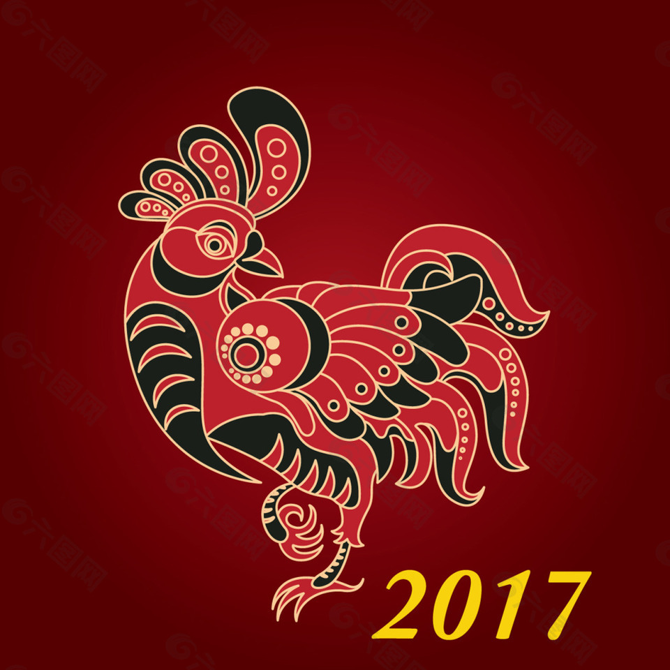 新年2017背景与红公鸡