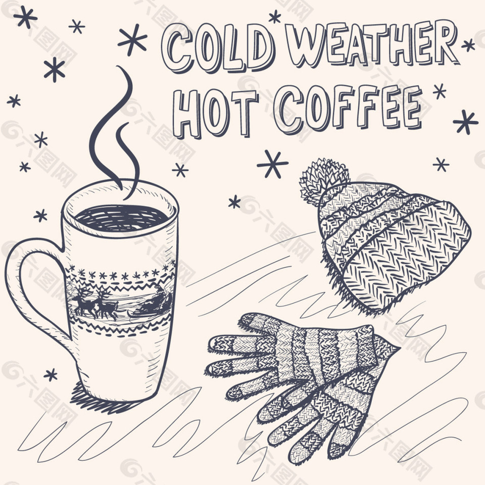 冬季咖啡素描背景