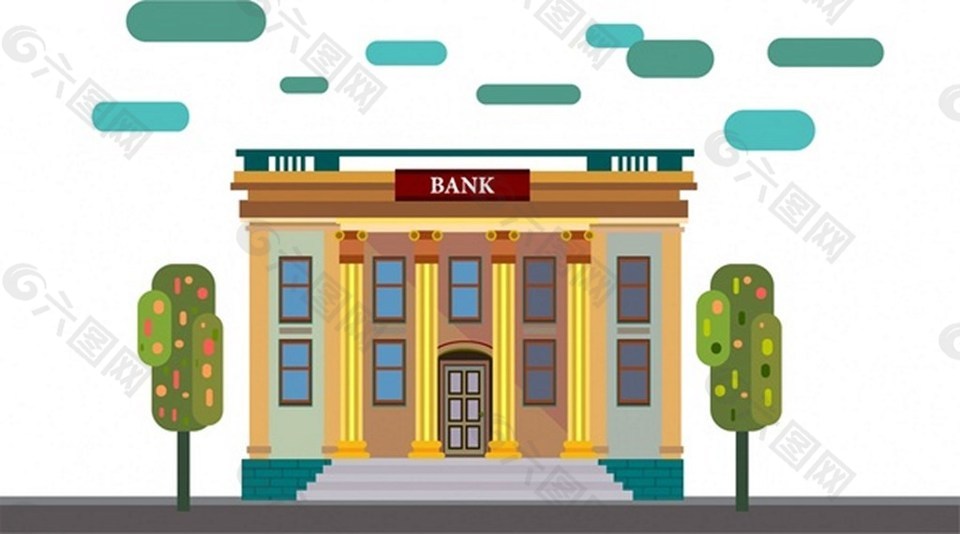 银行建筑卡通画图片