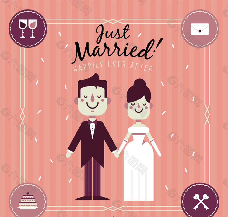 幸福的新婚夫妇插画矢量素材设计元素素材免费下载 图片编号 六图网