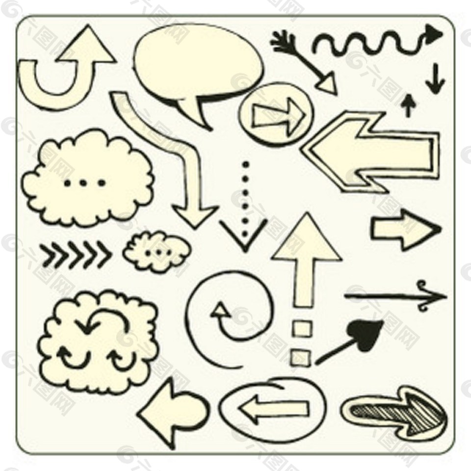 涂鸦式箭头自由向量集图标矢量