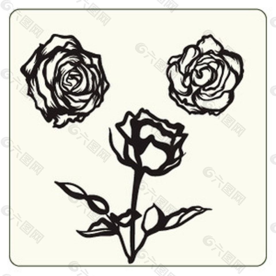 三朵不同规定的玫瑰形状图案图标矢量