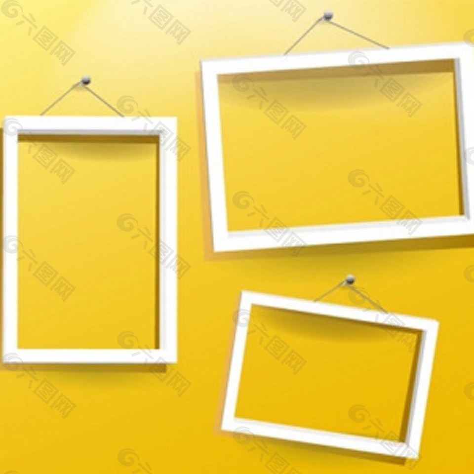 三白色的简单框架的黄色背景