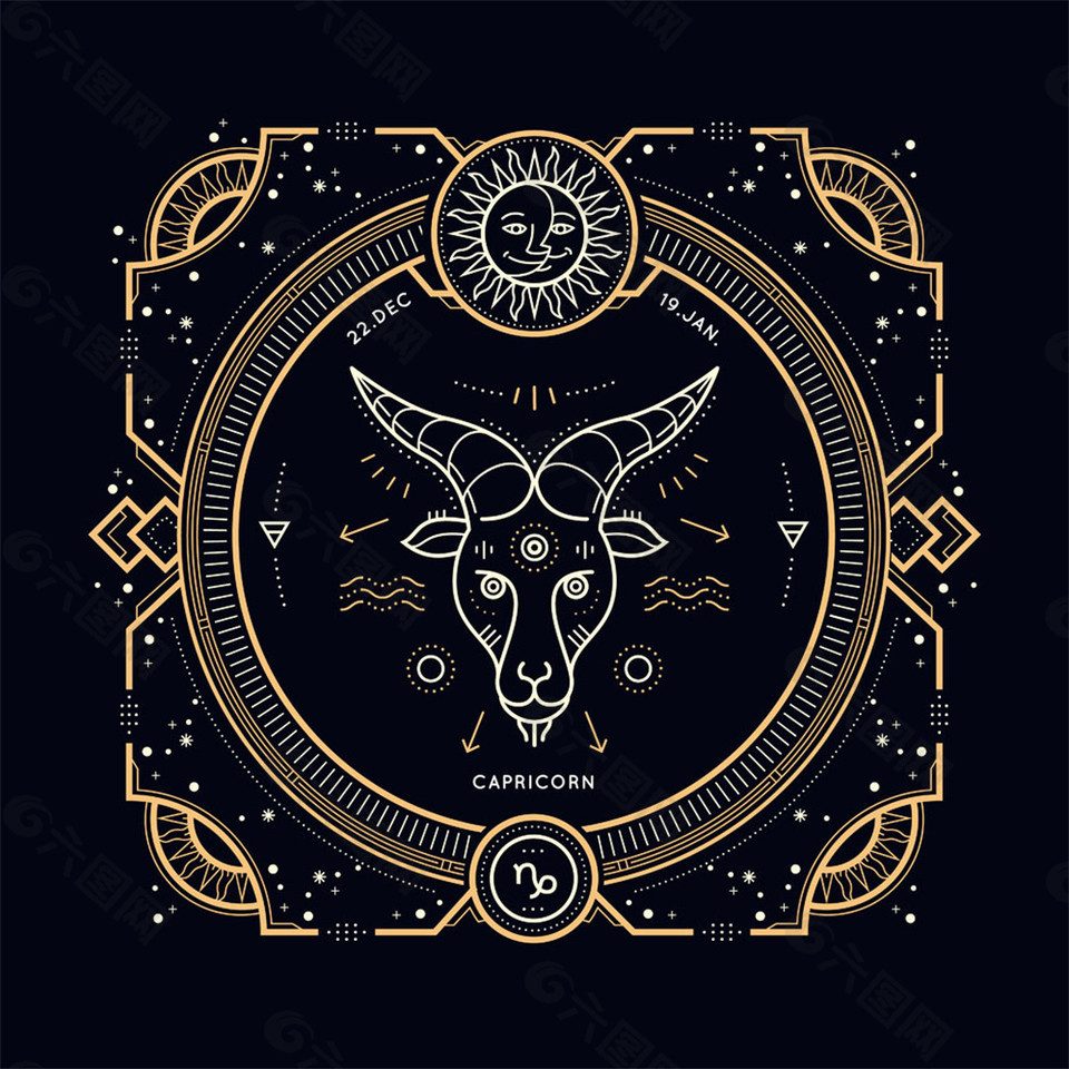 羊头复古标签图片