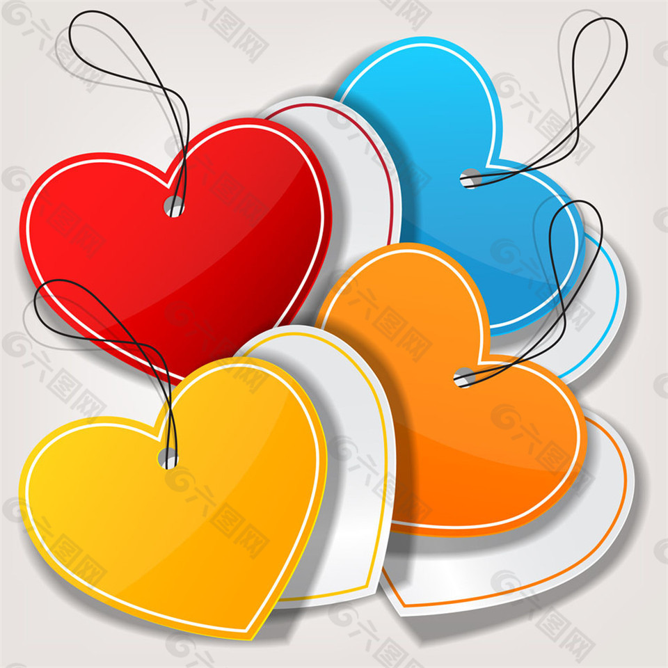彩色创意心形吊牌图片