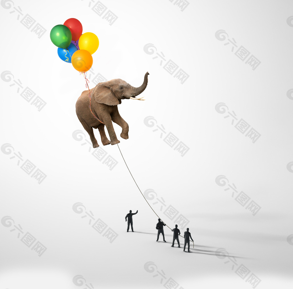气球拉大象的小人儿拉扯