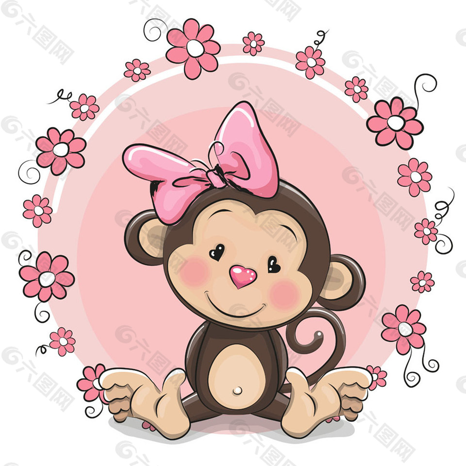 粉色花朵小猴子图片
