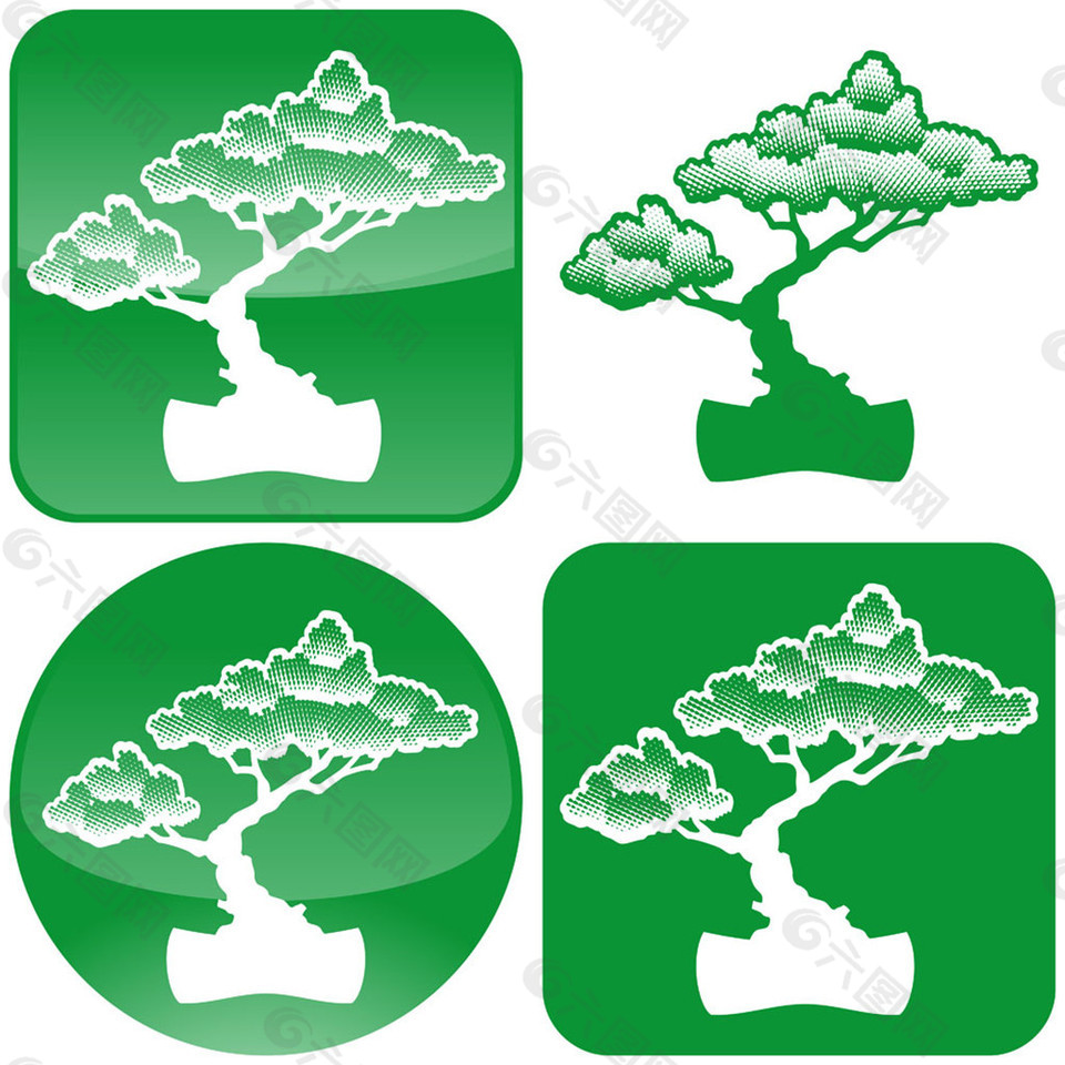 方形绿树图标图片