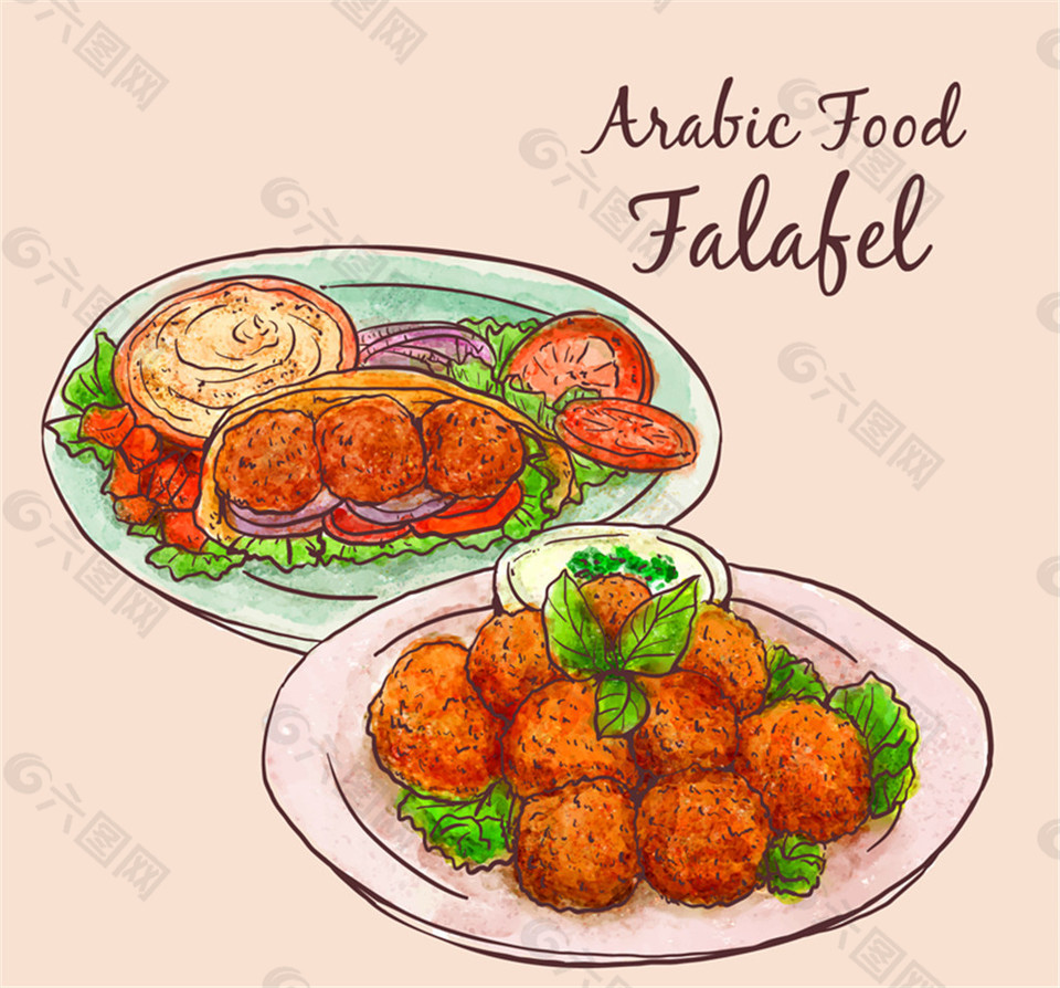 彩绘沙特阿拉伯美食矢量素材