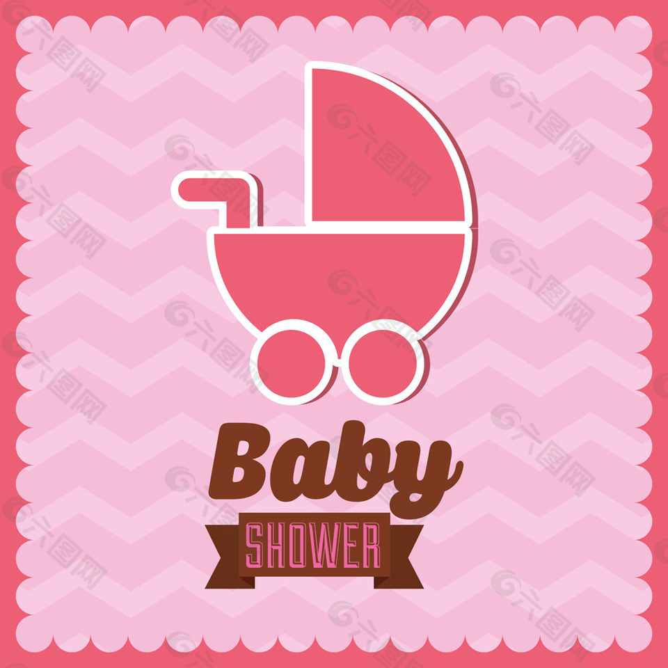 粉色婴儿车淋浴卡请帖图片